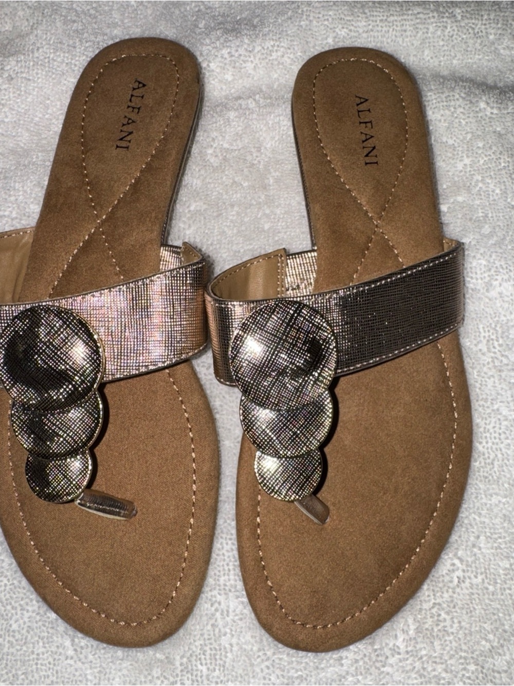 Alfani Metallic Bronze-Tone Disc Toe-Post Slide Sandals